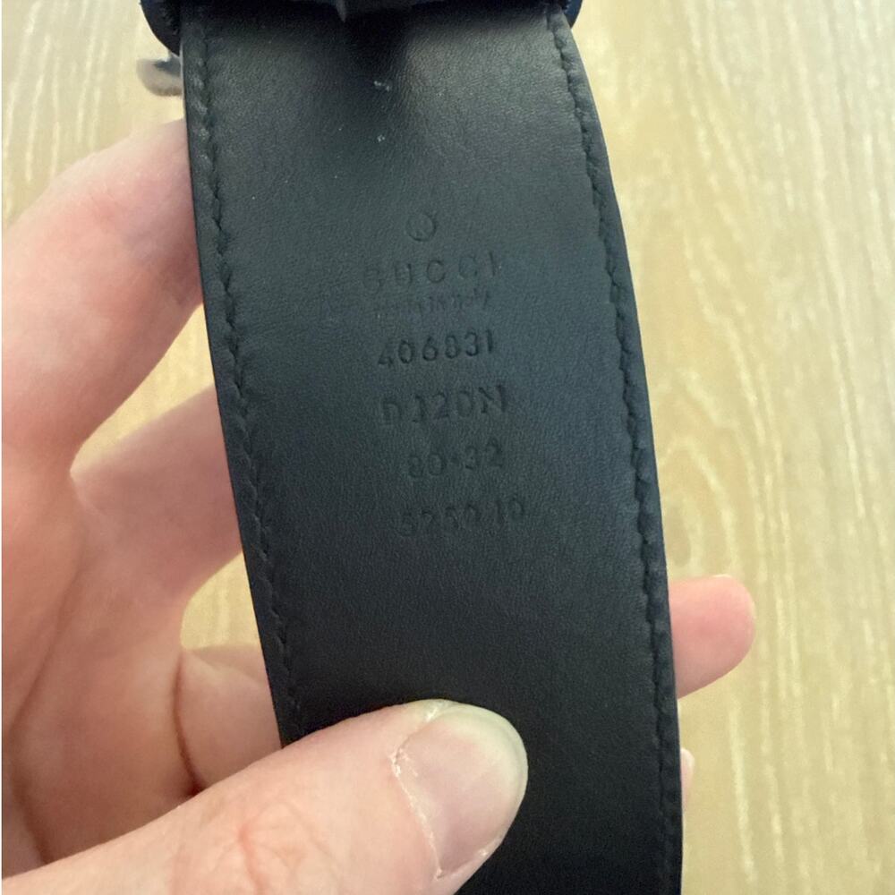 Gucci Belt GG Marmont Leather Black Antique Silver - Picture 3 of 5